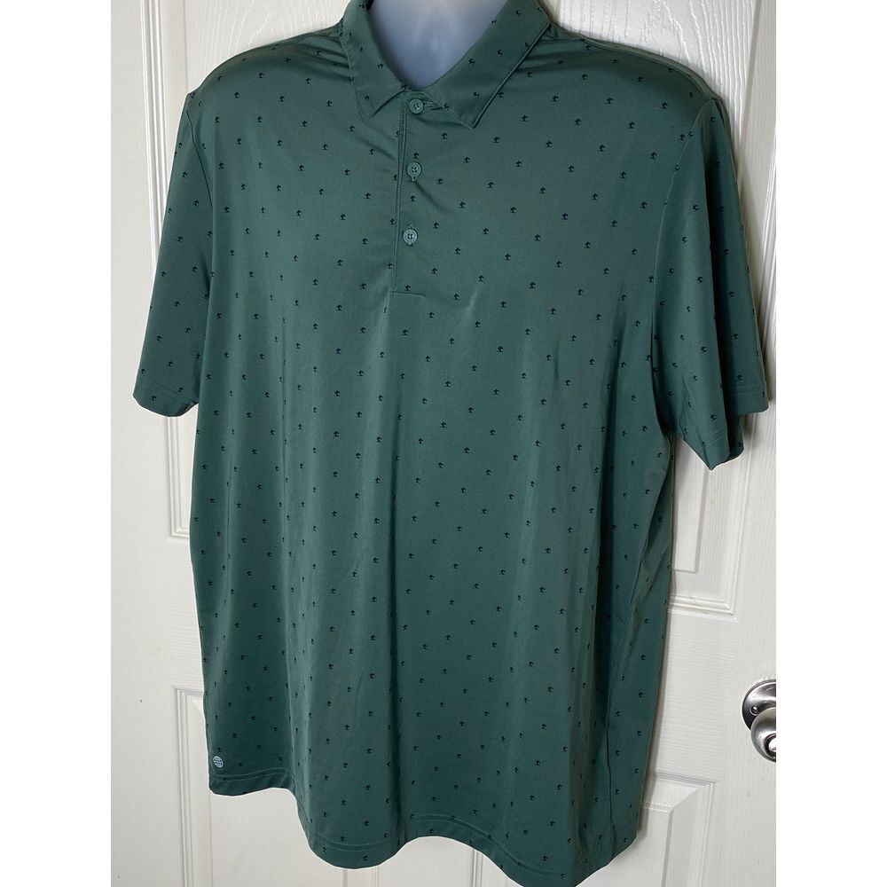 Adidas Men's Forest Green Polo Shirt with Micro Print Pattern‎ Size L